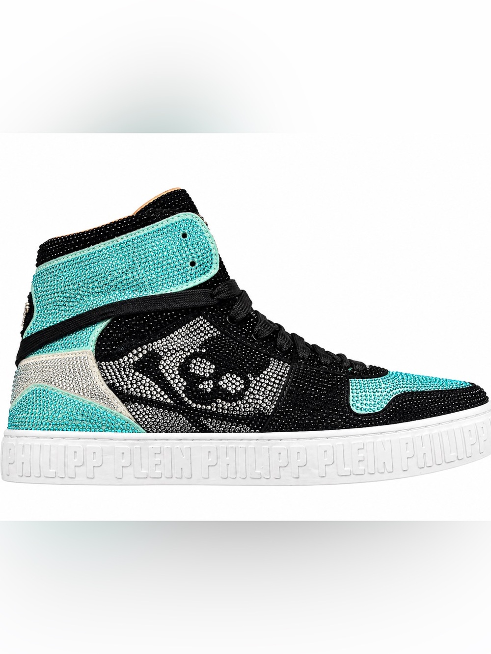 Philipp Plein Turquoise and Black Crystal-Embellished High-Top Sneakers